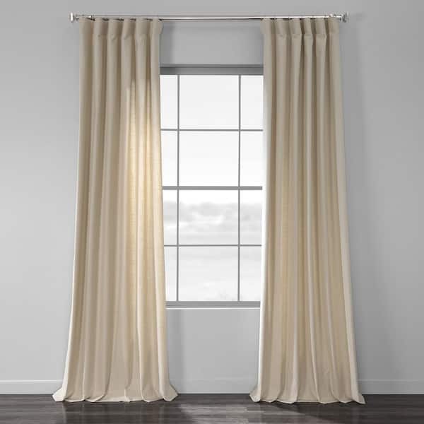 Exclusive Fabrics & Furnishings Kilim Beige Solid Country Cotton Linen Weave Curtain - 50 in. W x 108 in. L