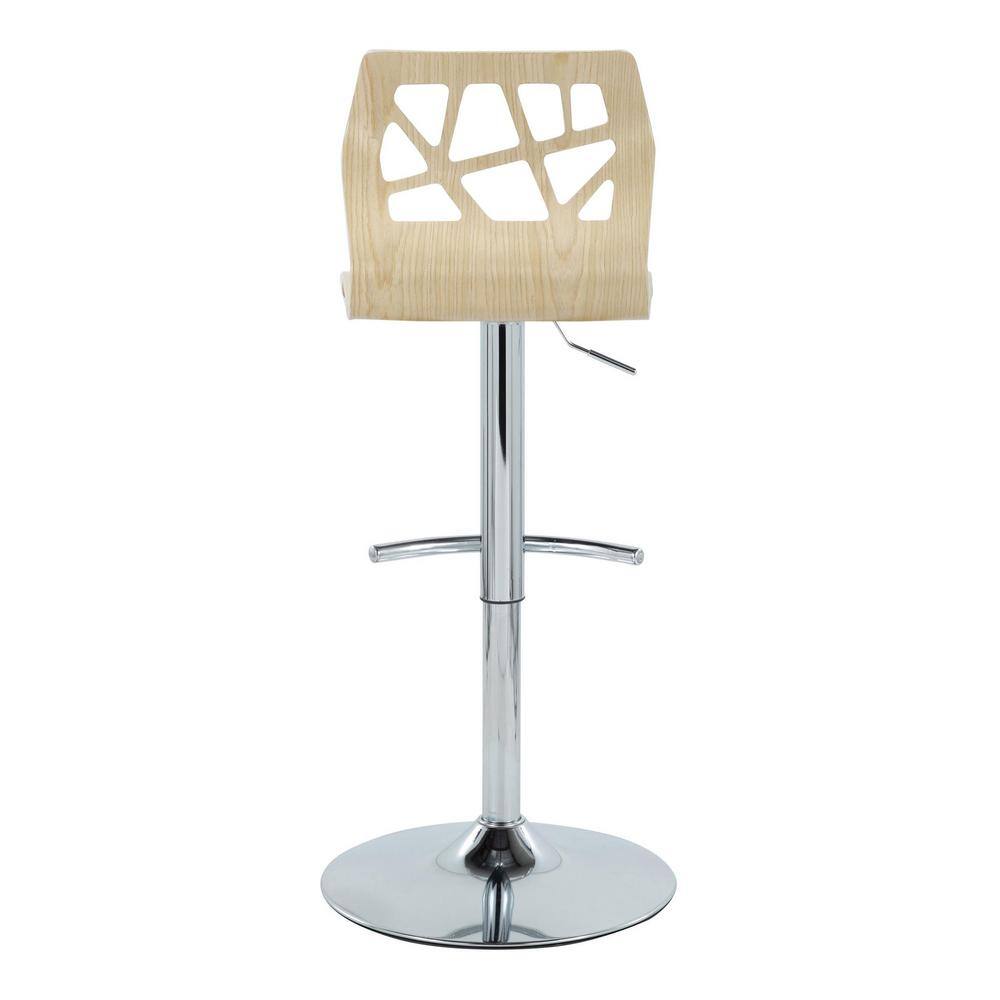 Adjustable Cream Faux Leather and Natural Wood Swivel Bar Stools
