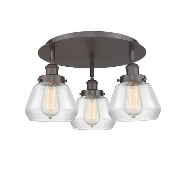 Innovations Fulton 18.25 in. 3-Light Oil Rubbed Bronze Art Nouveau Flush Mount with Clear Glass Shade
