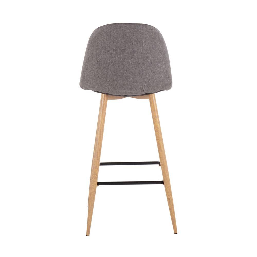 Natural Metal and Charcoal Fabric Swivel Barstools, Set of 2