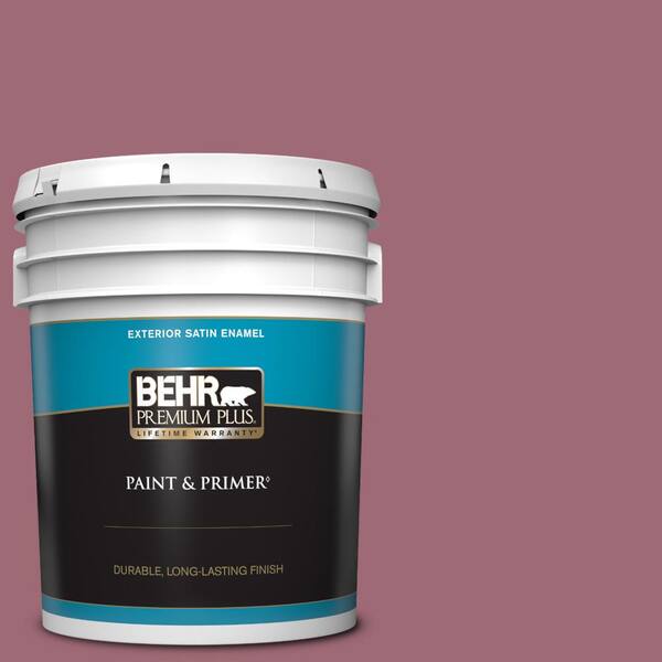 BEHR PREMIUM PLUS 5 gal. #100D-5 Berries and Cream Satin Enamel Exterior Paint & Primer