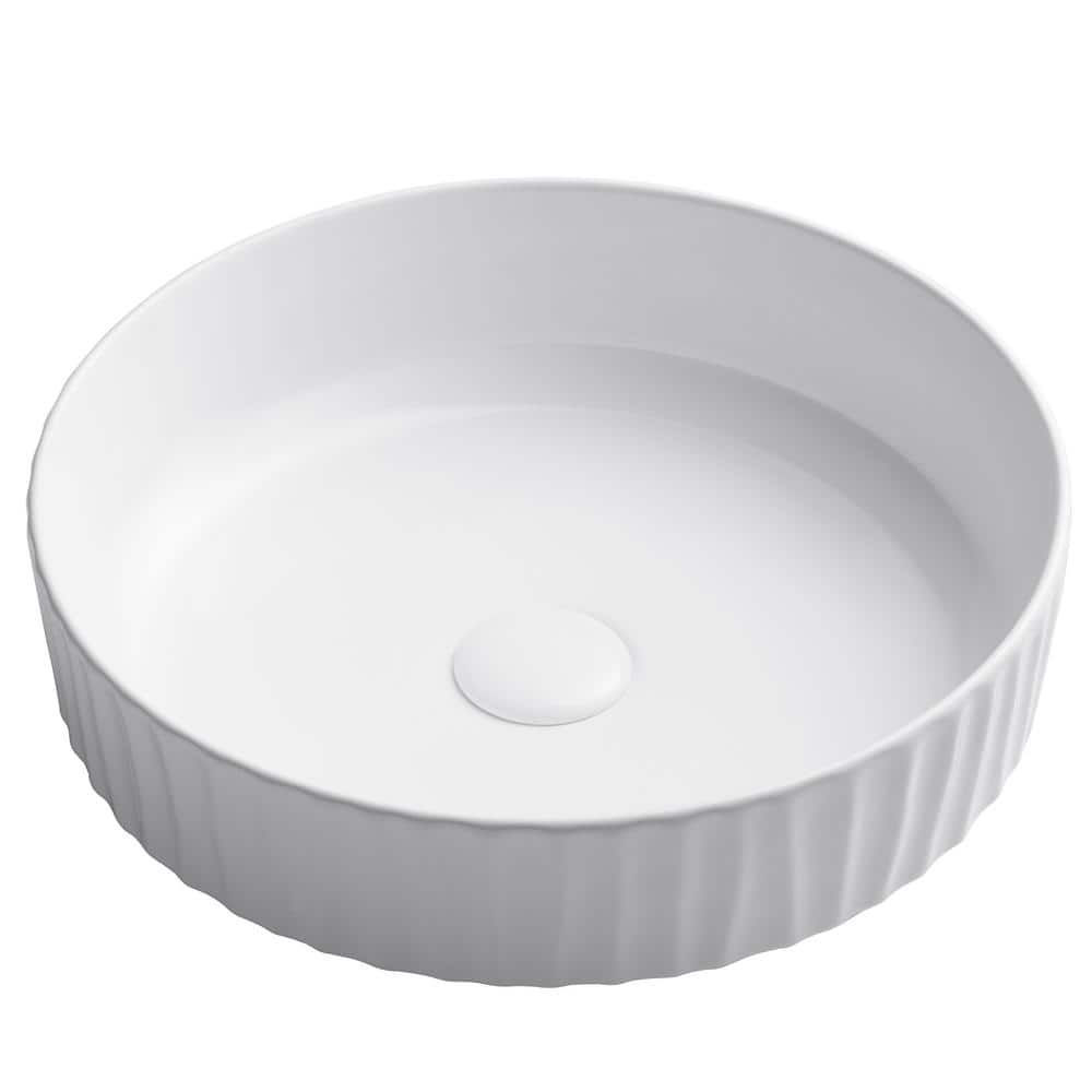 White Round Ceramic Vessel Bathroom Sink with Ultra-Slim Edges
