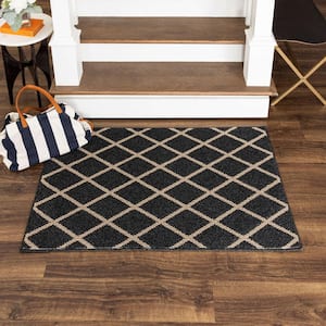Basics Lewis Diamond Black 1 ft. 8 in. x 2 ft. 6 in. Transitional Tufted Geometric Lattice Polyester Rectangle Area Rug