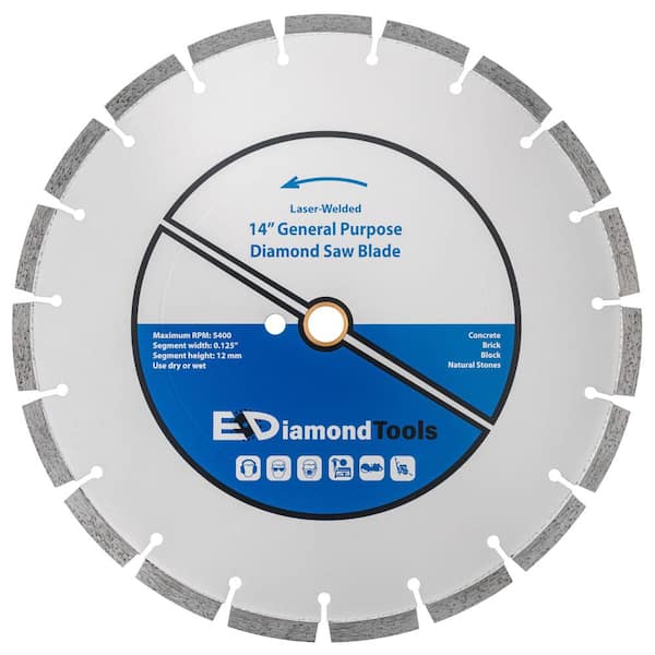 EDiamondTools 14 in. Concrete, Reinforced Concrete, Brick/Block, Segmented Rim, Laser Welded Diamond Saw Blades, 20mm Arbor