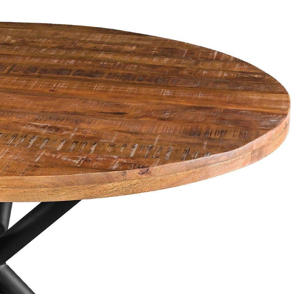 Rustic Farmhouse 48" Round Solid Mango Wood Dining Table with Iron Legs