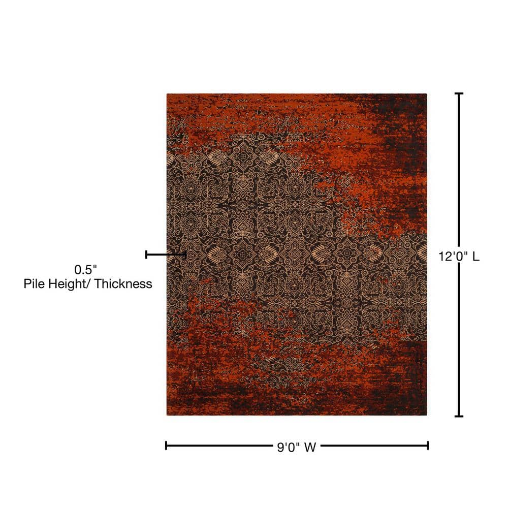 Rustic Charm 9' x 12' Rust and Brown Handmade Wool Blend Rug