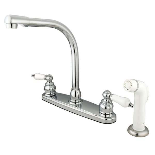 Kingston Brass Victorian 2-Handle Deck Mount Centerset Kitchen Faucets with Side Sprayer in Polished Chrome