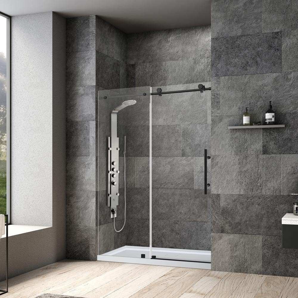 76 in. H x 60 in. W Frameless Sliding Shower Door with Clear Tempered Glass