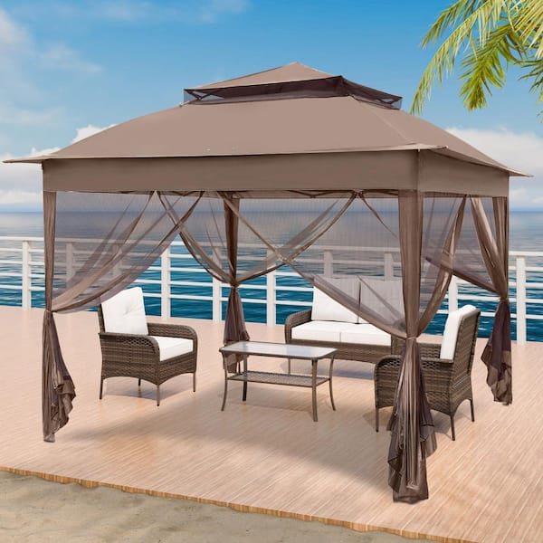 COOS BAY 11 ft. x 11 ft. Patio Portable Gazebo Pop-Up Canopy Gazebo with Netting