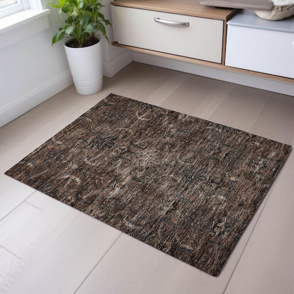 Mayfield Premium Machine Washable Abstract AMF1082 Fudge 2 ft. x 3 ft. Area Rug