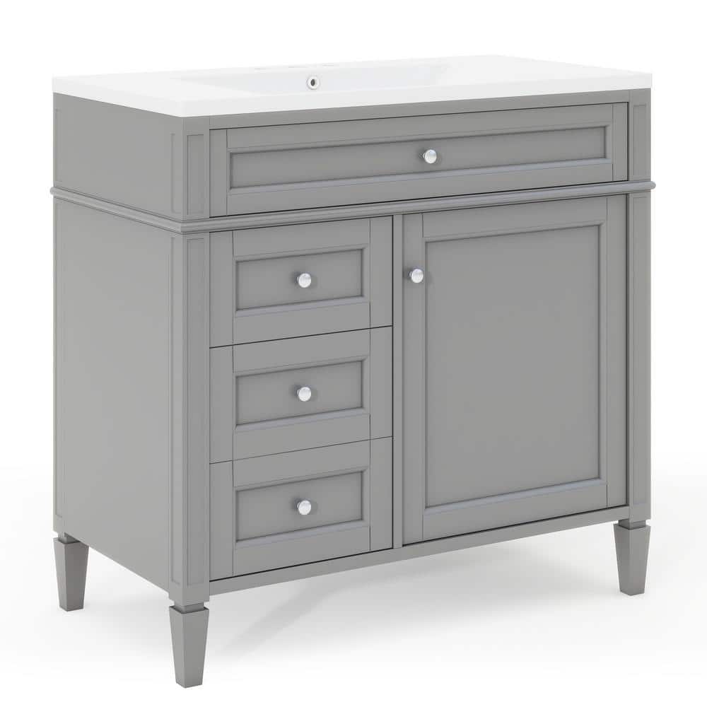 36 in. W. x 18 in. D x 34 in. H Single Sink Freestanding Bath Vanity in Grey with White Ceramic Top