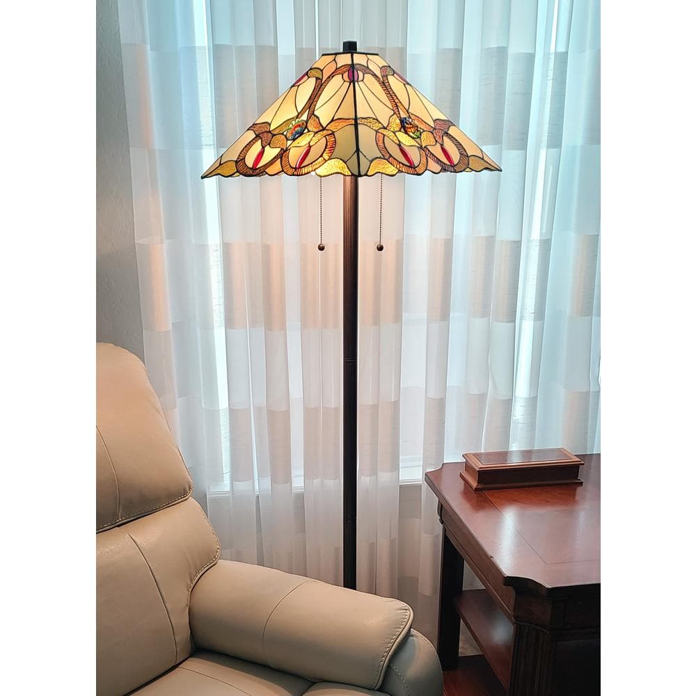 Antique Bronze Tiffany-Style Stained Glass Floor Lamp