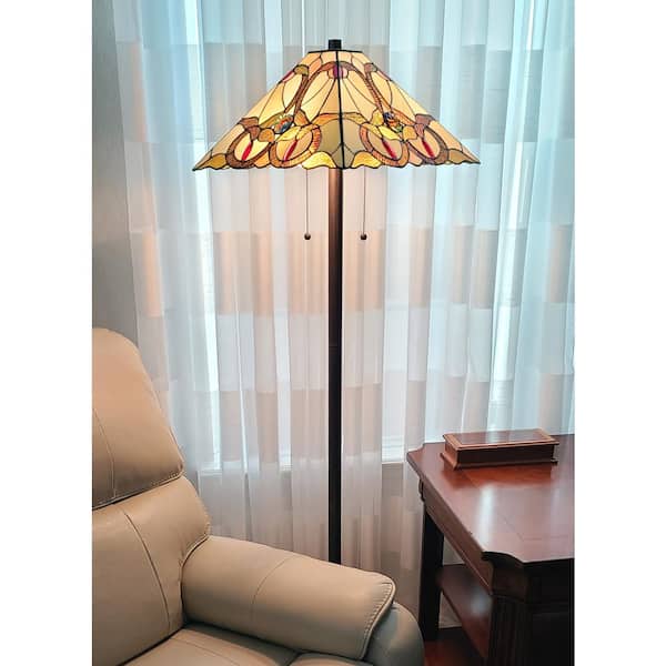 63 in. Multicolored Tiffany Style Mission Amber Floor Lamp