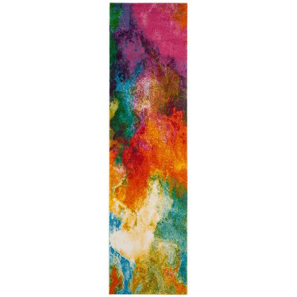 SAFAVIEH Watercolor Orange/Green 2 ft. x 8 ft. Abstract Runner Rug