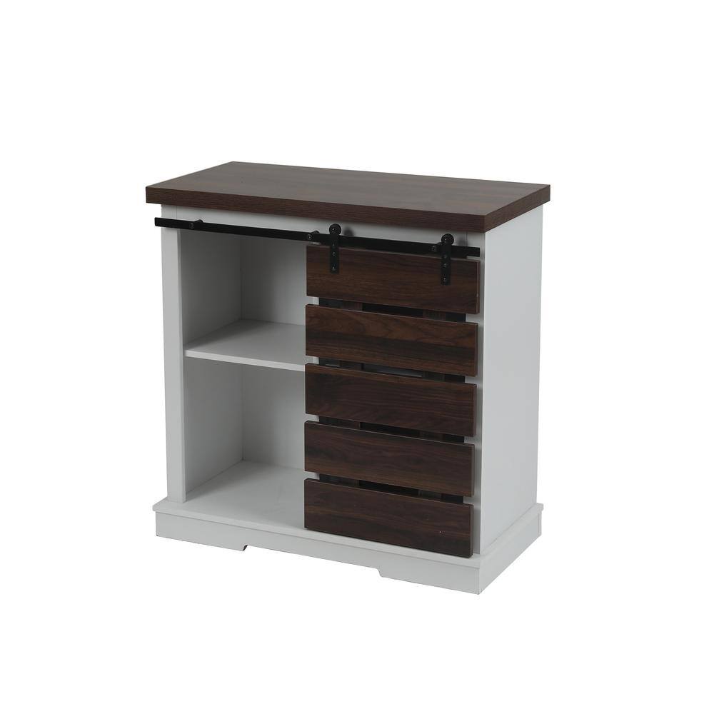 White and Dark Brown Wood Sliding Door Storage Cabinet