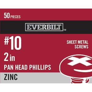 #10 x 2 in. Phillips Pan Head Zinc Plated Sheet Metal Screw (50-Pack)