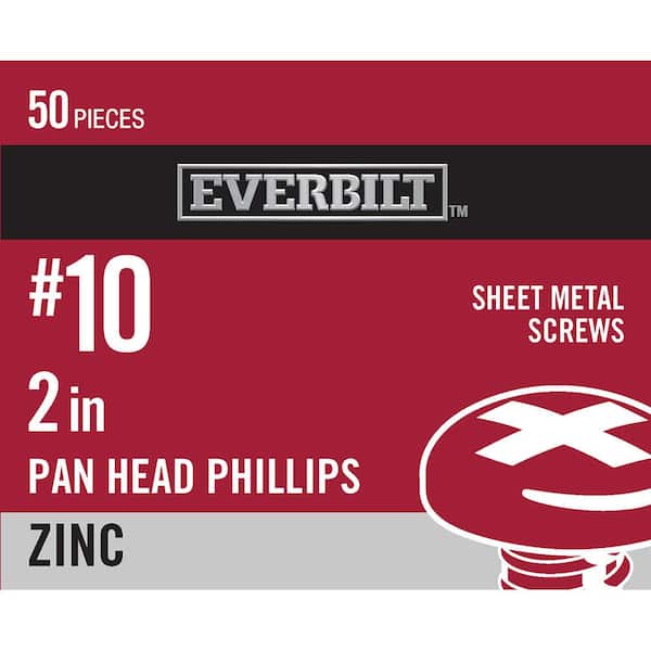 Everbilt #10 x 2 in. Phillips Pan Head Zinc Plated Sheet Metal Screw (50-Pack)