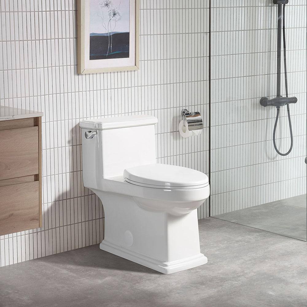 FAMYYT One-Piece 1.1 GPF Dual Flush Elongated Toilet in White XJ ...