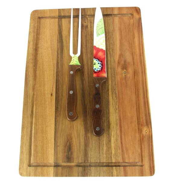 Laurie Gates Daisie 3-Piece Carving Knife and Fork Set with Cutting Board