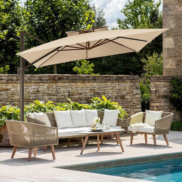JEAREY 10 ft. Square Cantilever Umbrella Patio Rotation Outdoor Umbrella with Cover in Beige