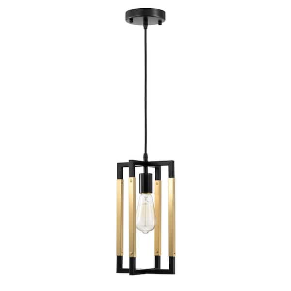 Warehouse of Tiffany Amor 8 in. 1-Light Indoor Matte Black and Matte Gold Finish Cage Pendant Light with Light Kit