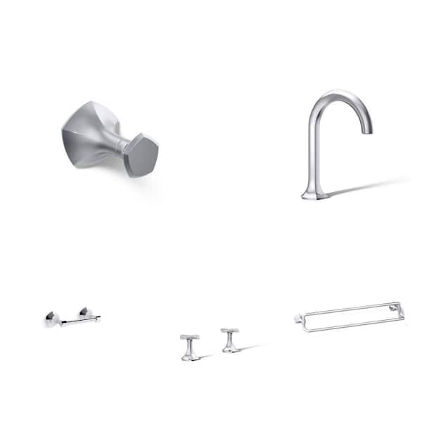 Occasion Polished Chrome Bathroom Set: Knob Hook, Faucet, Towel Bar, Handles & Toilet Paper Holder