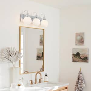 Hex 22.75 in. 3-Light Chrome Modern Bathroom Vanity Light with Opal Glass Shades