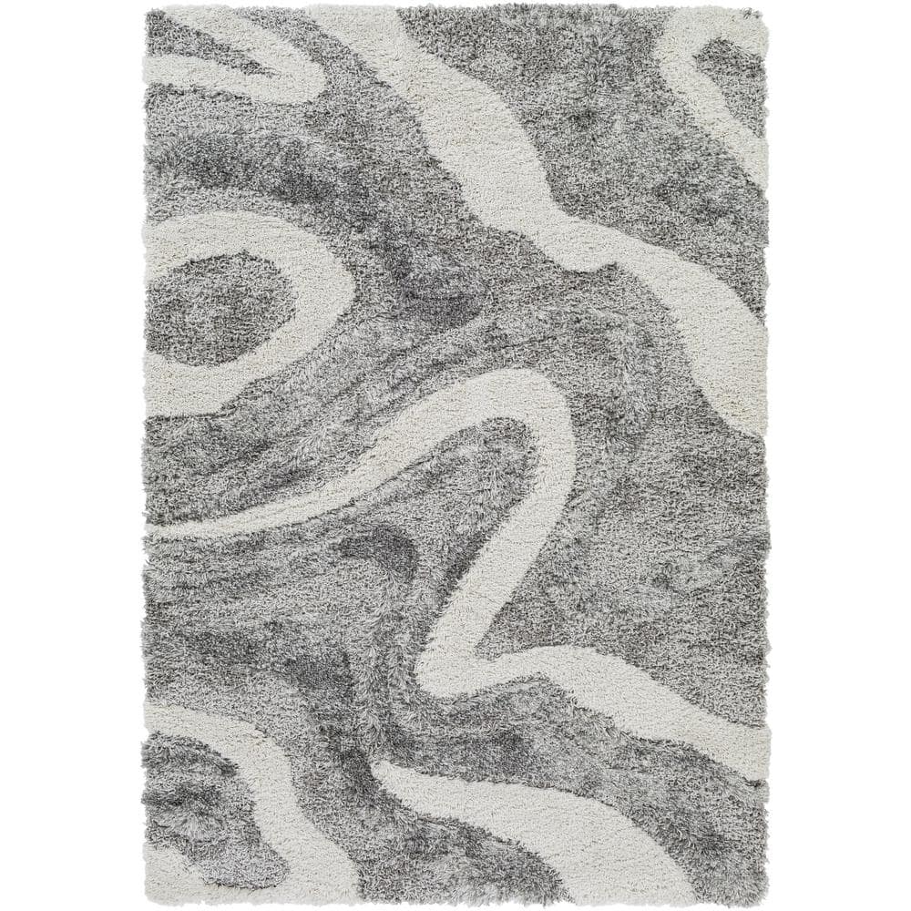 Abstract Splatter Cozy Shag Rug in Gray, 2' x 3', Stain-Resistant