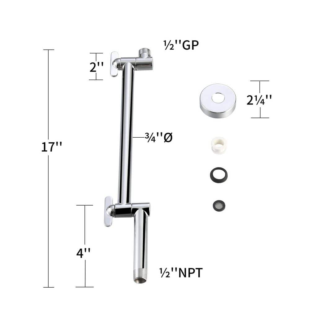 17" Polished Chrome Adjustable Shower Arm with Cross Handle