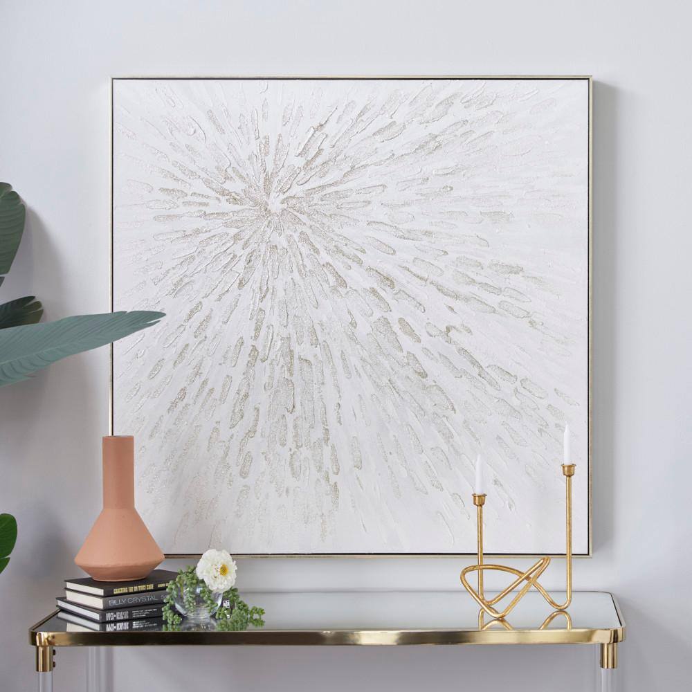 Large White and Silver Abstract Canvas Framed Wall Art