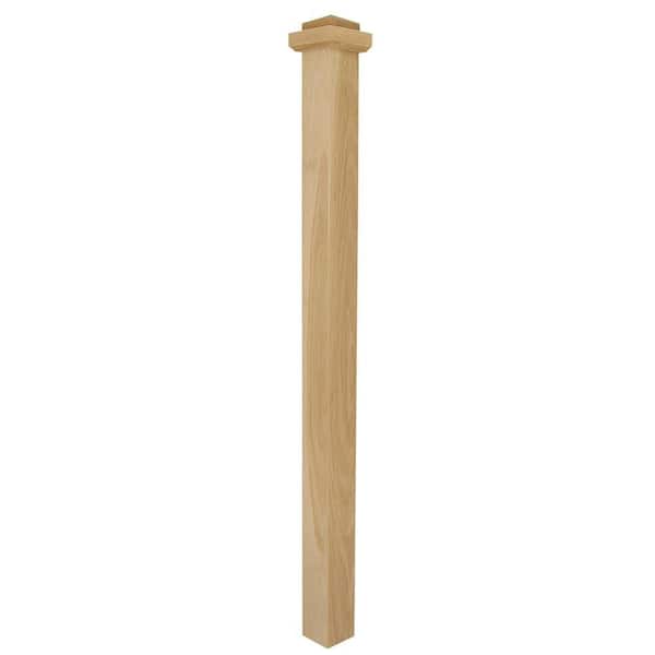 EVERMARK Stair Parts 4075 56 in. x 3-1/2 in. Unfinished White Oak Square Craftsman Solid Core Box Newel Post for Stair Remodel