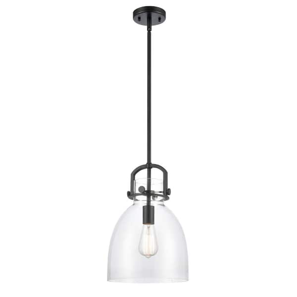 Innovations Newton Bell 1-Light Matte Black Clear Shaded Pendant Light with Clear Glass Shade