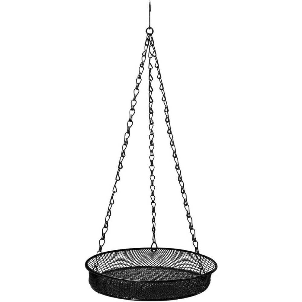 Black Metal Hanging Bird Feeder Tray with Chain