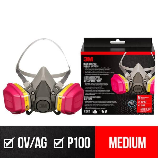 3M OV/AG/P100 Professional Multi-Purpose Reusable Respirator, Medium, 1 Facepiece and 1 pair of 60923 Cartridges/Filters