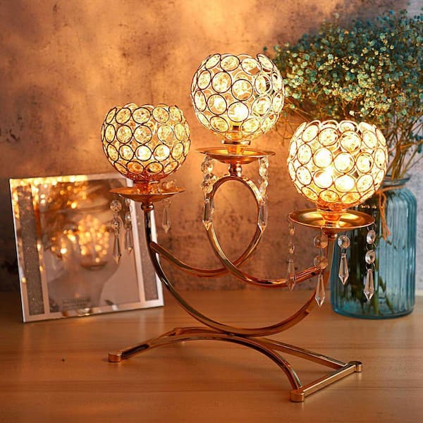 Gold 3 Arms Crystal Candle Holders, 1-Pack YAX4ZT - The Home Depot