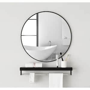 Modern 32 in. W x 32 in. H Round Aluminum Framed Wall Mounted Bathroom Vanity Mirror in Black