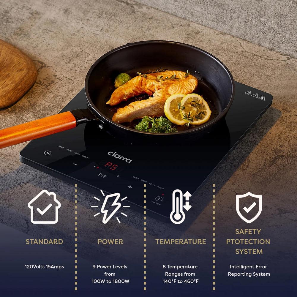 Ciarra Black Glass Portable Induction Cooktop with Touch Control