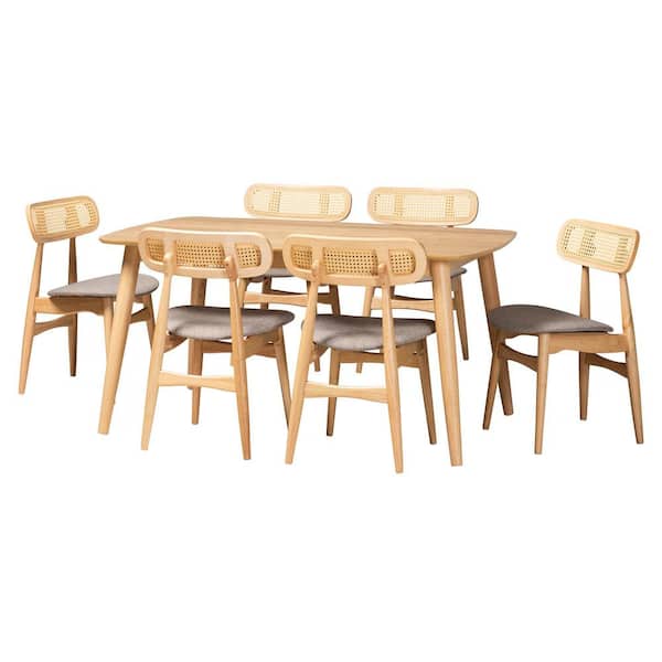 Baxton Studio Tarana 7-Piece Grey and Oak Brown Dining Set