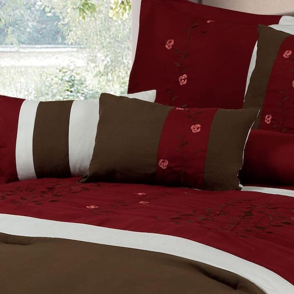 Lavish Home Sarah 7-Piece Red Embroidered Queen Comforter Set