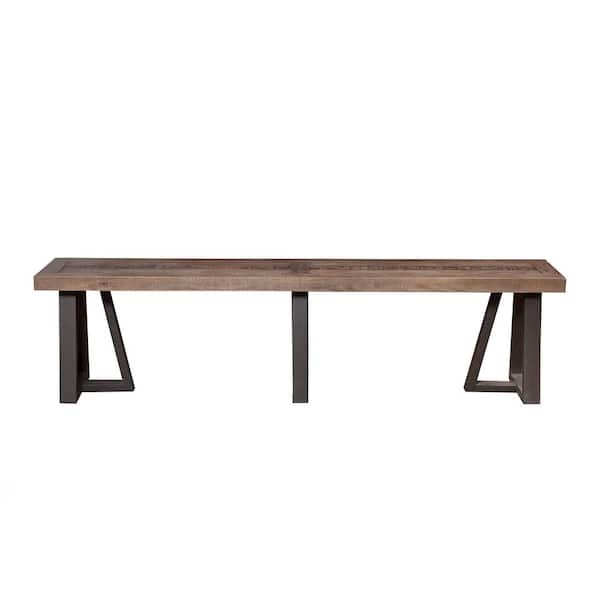 Alpine Furniture Prairie Reclaimed Natural and Black Base Dining Bench with Solid Wood 75 in. W