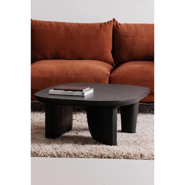 NADAAL STUDIOS Talia 31.5 in. Black Rectangle Acacia Wood Coffee Table with Distressed Finish