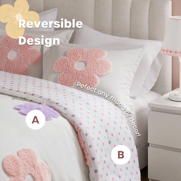 Madeline 4-Piece White/Purple Polyester Full/Queen Comforter Set