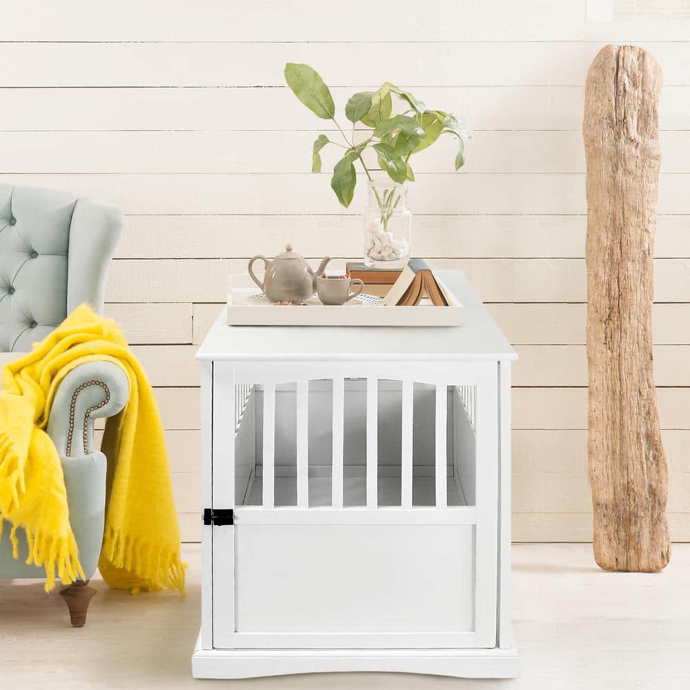 Large White Solid Wood Pet Crate End Table