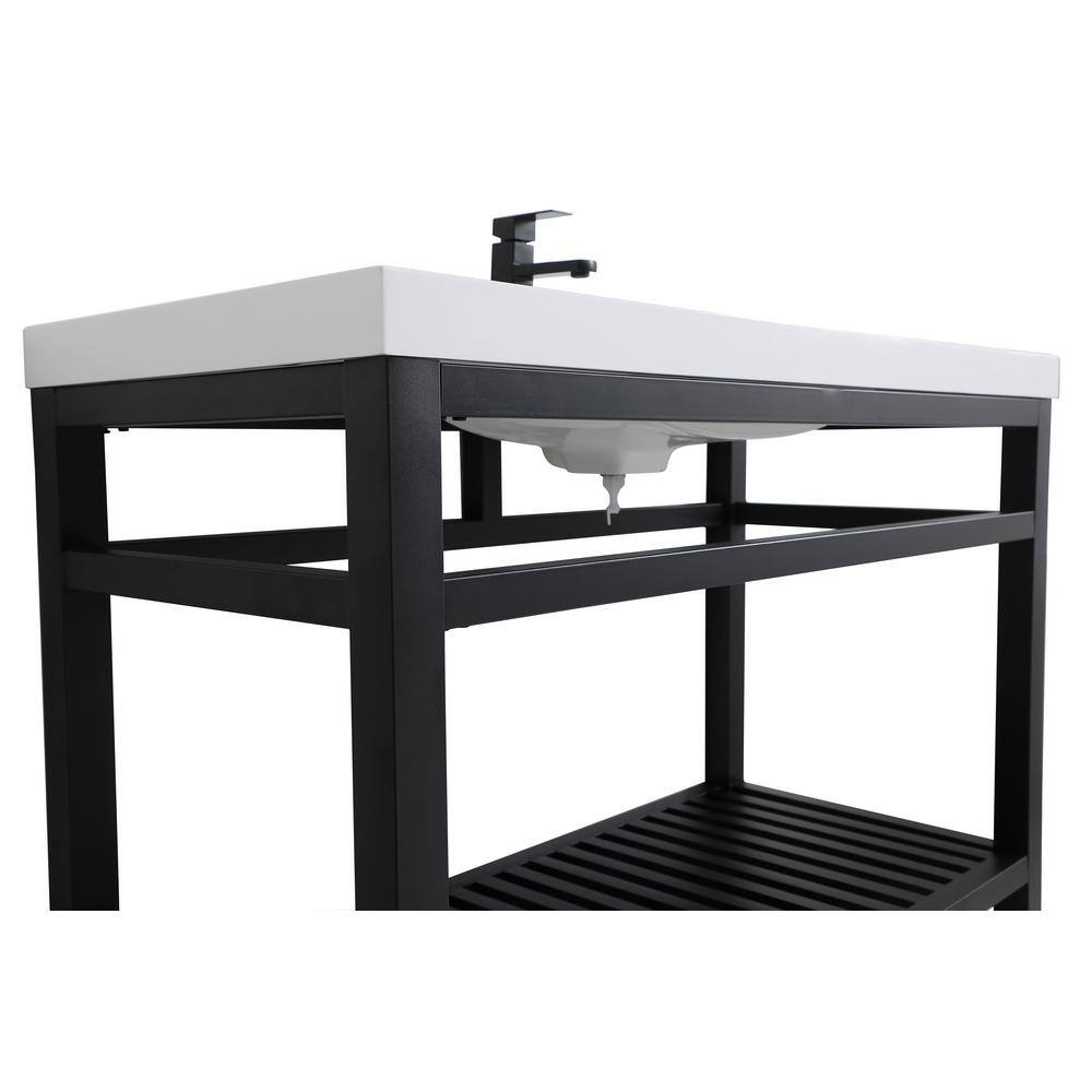 Raya 48" Black Metal Console Bathroom Sink with White Undermount