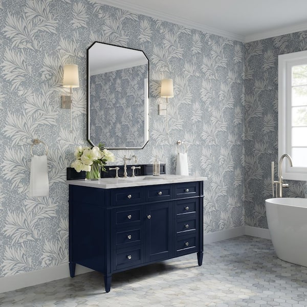 James Martin Vanities Brittany 48.0 in. W x 23.5 in. D x 34.0 in. H Single Bathroom Vanity in Victory Blue with Victorian Silver Quartz Top
