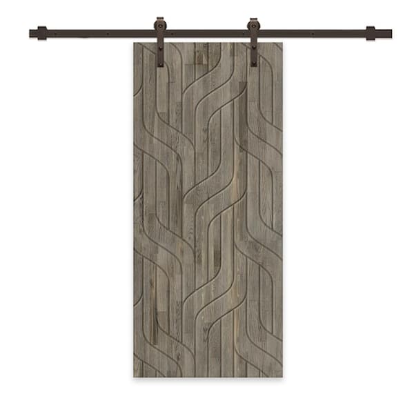 CALHOME 42 in. x 96 in. Weather Gray Stained Pine Wood Modern Interior Sliding Barn Door with Hardware Kit