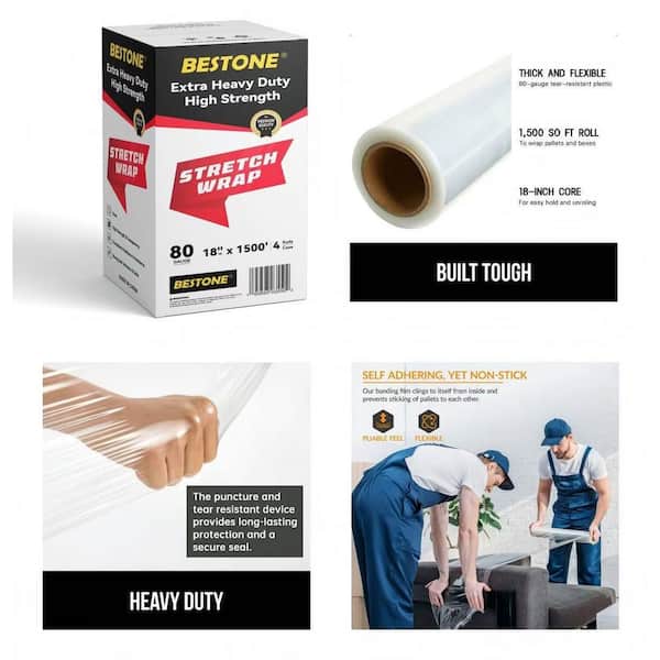 18 in. W x 1500 ft. L 80-Gauge Pallet Stretch Wrap Clear Hand Shrink Wrap (4 Roll)