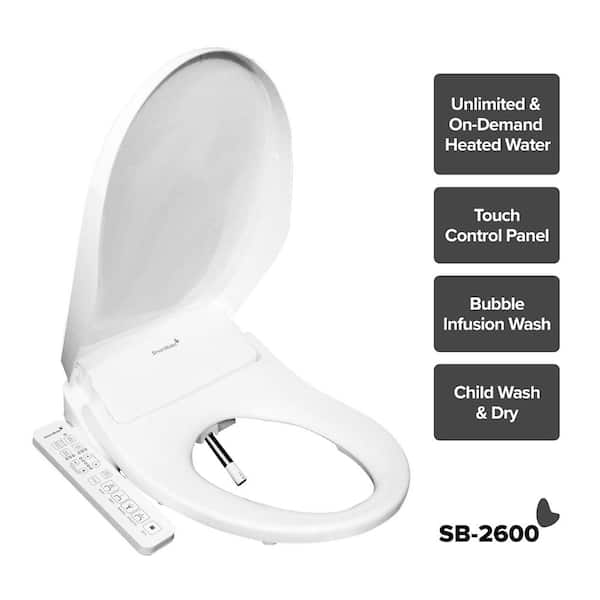 Electric Bidet Seat Warm Water Wash Heated Seat for Elongated Toilets in White 