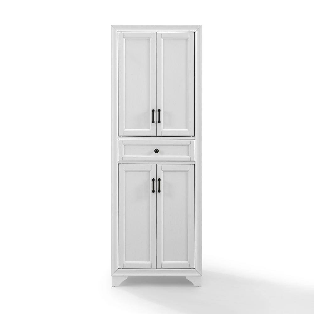 Distressed White Tall Kitchen Pantry with Adjustable Shelves