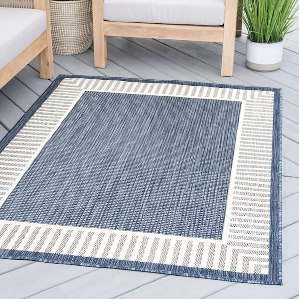 Foss Abstract Indoor/Outdoor 6 X 8 (ft) Blue/White Indoor/Outdoor Abstract  Area Rug in the Rugs department at